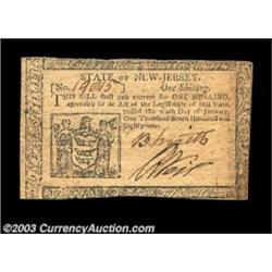 New Jersey January 9, 1781 1s Choice New. Closely margined, but very nice in every other respect. Th