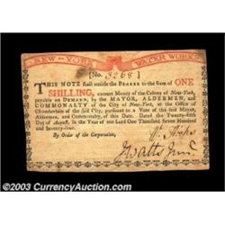 New York August 25, 1774 1s New. There is a natural thin on this note, which is made from two separa