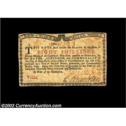 New York January 6, 1776 8s About New. Closely margined and with a scattering of foxing stains on th