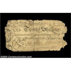North Carolina April 4, 1748 20s Fine, damaged. In spite of extreme roughness and rounding of the ed