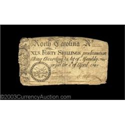 North Carolina April 4, 1748 40s Fine. Contemporarily backed, with the backing covered by endorsemen