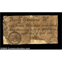 North Carolina April 4, 1748 40s. A number of chunks are missing from this rare note, and it's been