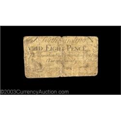 North Carolina March 9, 1754 8d Very Good. Tightly margined all around, with much of the edges missi