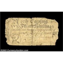 North Carolina March 9, 1754 15s Fine, damaged. The corners are severely damaged and the right edge
