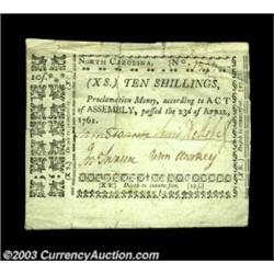 North Carolina April 23, 1761 10s Very Fine-Extremely Fine. There are a few repaired edge splits on