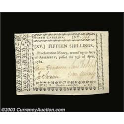 North Carolina April 23, 1761 15s About New. A virtual mate to Lot 27370 from our May sale, which re