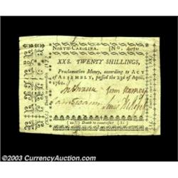 North Carolina April 23, 1761 20s Extremely Fine. There are two short repaired splits, but the note