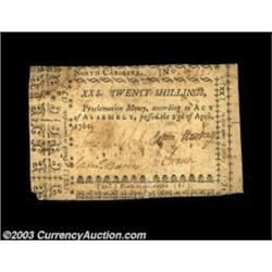 North Carolina April 23, 1761 20s Very Fine. There are a few minor edge splits and a tiny corner tip