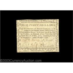 North Carolina December 1768 40s Choice Extremely Fine. Trimmed very tightly all the way around, but