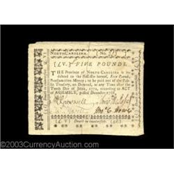 North Carolina December 1768 L5 Extremely Fine. The scarcest denomination of this rather scarce issu