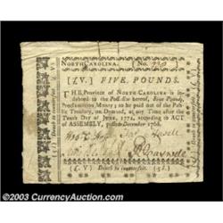 North Carolina December 1768 L5 Choice Very Fine. Bright, well signed and beautifully margined, prob