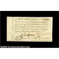 North Carolina December 1771 5s Gem New. A beautifully bright, boldly signed example of this popular