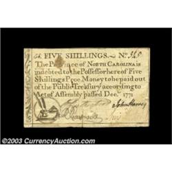 North Carolina December 1771 5s Very Fine. There is a small stain and a split at the bottom, but the