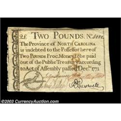 North Carolina December 1771 L2 Choice Extremely Fine. Very high grade for this issue, which frequen