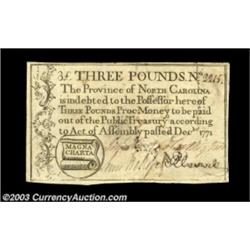North Carolina December 1771 L3 Extremely Fine. Only 3000 pieces were originally printed for this de