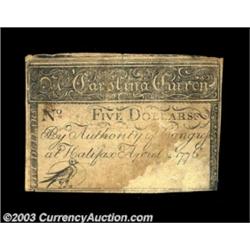 North Carolina April 2, 1776 $5 Very Fine. There are two varieties of $5 notes from this issue. This