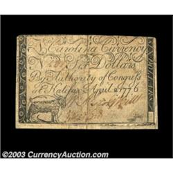 North Carolina April 2, 1776 $6 Very Fine. This is the variety with the Goat vignette. It's cut tigh