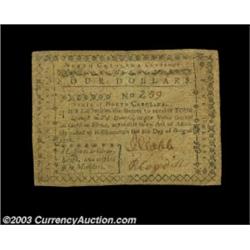 North Carolina August 8, 1778 $4 Very Fine. There is a well done restoration along the center fold o