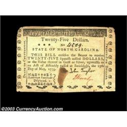 North Carolina May 15, 1779 $25 Extremely Fine. But for rounded corners and a light ink smear near t