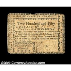 North Carolina May 10, 1780 $250 Very Fine. There is a stamp-hinge repair closing an edge split and