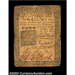 Pennsylvania May 20, 1758 20s Fine. Well circulated but problem free, with no repairs or restoration