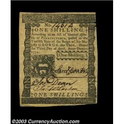 Pennsylvania April 3, 1772 1s Very Choice New. Consecutive to the note above, and identical in every