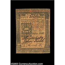 Pennsylvania October 1, 1773 50s About New. A beautifully signed example of a popular Pennsylvania t
