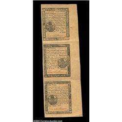 Pennsylvania April 10, 1777 4d, 6d and 9d Vertical Strip of Three. Each of the notes taken individua