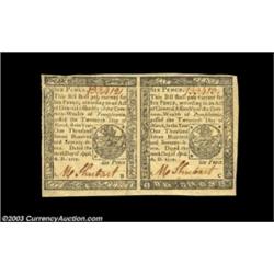 Pennsylvania April 10, 1777 6d Horizontal Pair. The left-hand note of this pretty, bright pair grade