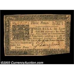 Pennsylvania March 16, 1785 3d About New. One of the cleanest and best looking examples of this much
