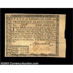 Rhode Island July 2, 1780 $1 Gem New. Beautifully margined on both sides, boldly printed and bright.