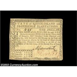 Rhode Island July 2, 1780 $1 Choice Very Fine. Fully signed on both sides, with the guarantee signed