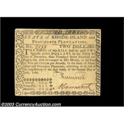 Rhode Island July 2, 1780 $2 Choice About New. Fully signed on both sides, with the guarantee for th