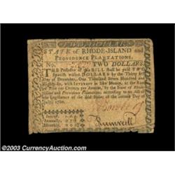 Rhode Island July 2, 1780 $2 Fine-Very Fine. Fully signed on both sides, there is a short split at t
