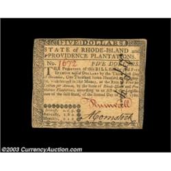 Rhode Island July 2, 1780 $5 Choice About New. Fully signed on both sides, bright and attractive. "I