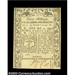 Rhode Island May 1786 3s About New. Closely margined at the bottom.  Important notice: Heritage usua