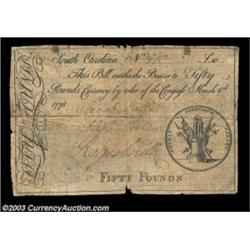 South Carolina March 6, 1776 L50 Very Fine. The note has a few small nicks and splits, but it is in