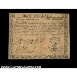 South Carolina October 19, 1776 $8 Choice About New. The finest example by far of this issue and den
