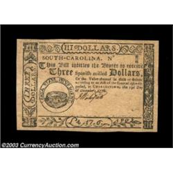 South Carolina December 23, 1776 $3 Gem New. A broadly margined, beautiful Remainder note, unnumbere