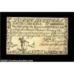 South Carolina February 8, 1779 $40 Choice About New. An exceptionally nice example of this lowest a