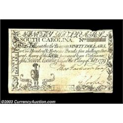South Carolina February 8, 1779 $90 About New. There is a nick in the top margin that affects nothin