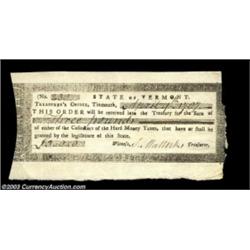State of Vermont Treasury Certificate, Tinmouth, Extremely Fine. Deep, original embossing, bright co