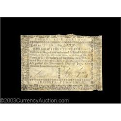 Virginia July 14, 1780 $35 Extremely Fine. There are a few minor edge problems on this tissue-thin V