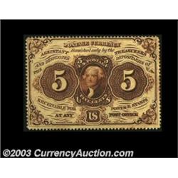 Fr. 1229 5c First Issue Choice New. This no-monogram Five Cent note has full perforations all the wa