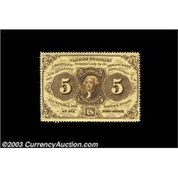 Fr. 1229 5¢ First Issue Choice About New. Dated in the same hand twice, in pencil across the top and