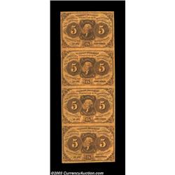 Fr. 1230 5c First Issue Vertical Strip of Four Choice New. Three of the four notes are broad-margine