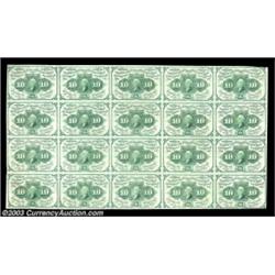 Fr. 1242 10c First Issue Uncut Sheet of 20. Rather closely margined, this sheet has a fold between e