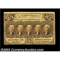 Fr. 1280 25c First Issue Extremely Fine. Quarter folded, apparently from storage, as the note shows