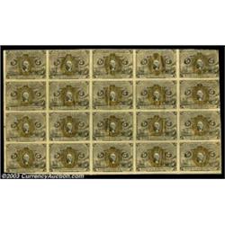 Fr. 1232 5c Second Issue Uncut Sheet of Twenty Choice Extremely Fine. This sheet was printed from Fa