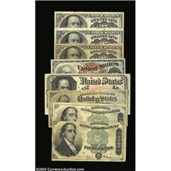 Eight Mixed Fractionals. Fr. 1307 Extremely Fine, 1308 (two) Very Good and Very Fine, Fr. 1309 Very